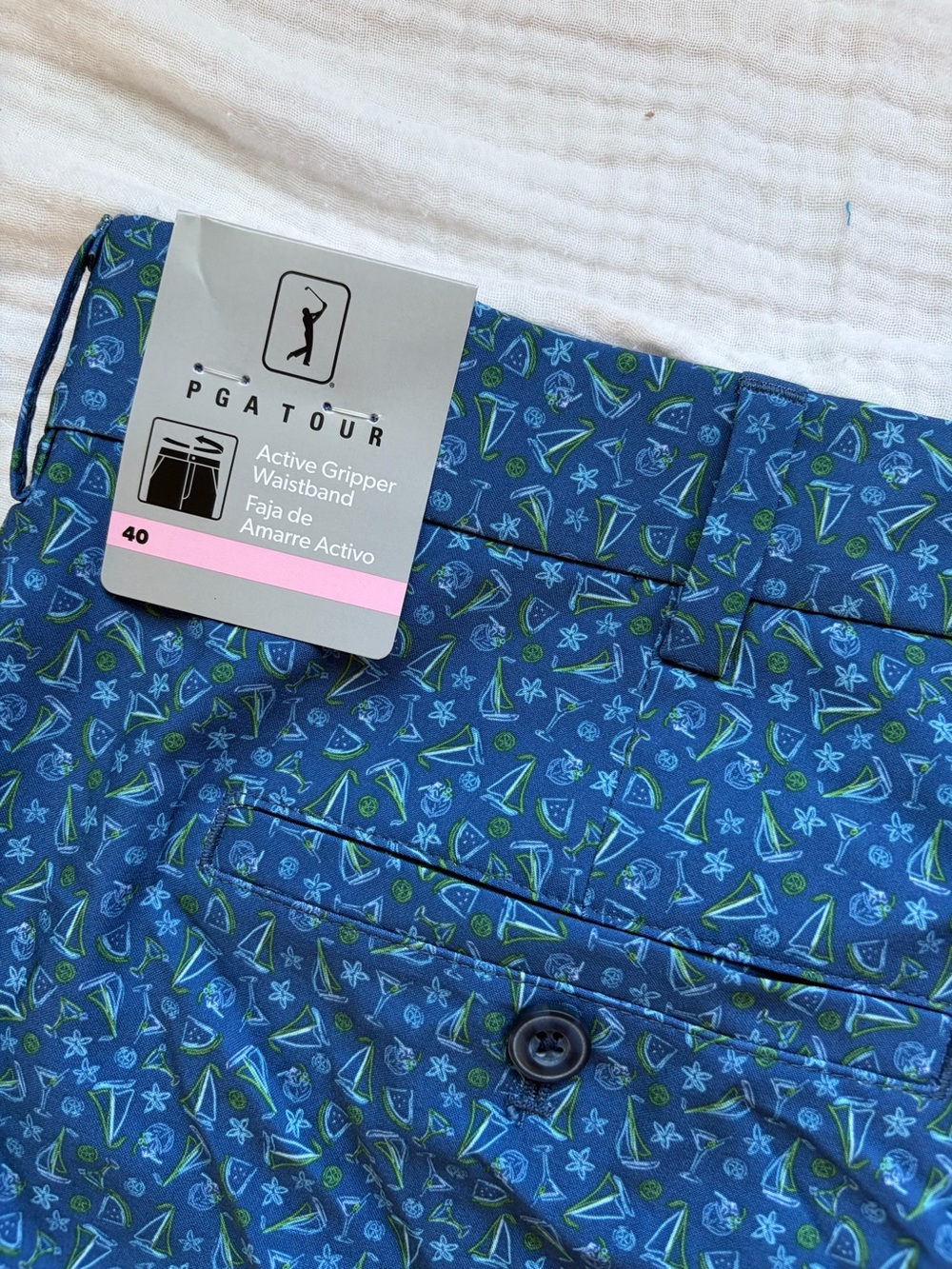 NWT PGA TOUR Men Blue Patterned Performance Shorts Size 40